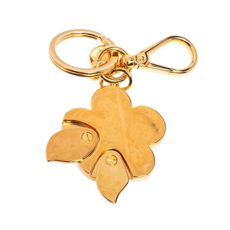 Pre Owned Prada Multicolor Flower Enamel Gold Tone Keychain/ Bag Charm