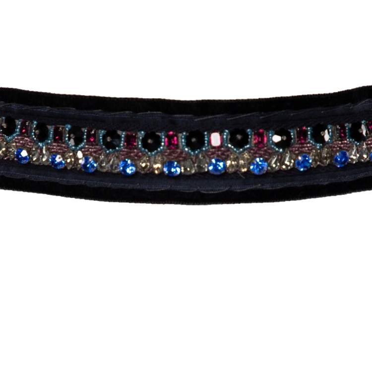 Pre Owned Prada Navy Blue Crystal Embellished Velvet Waist Belt (One Size)