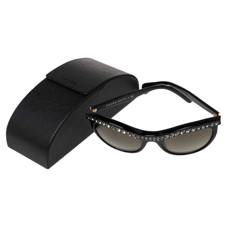 Pre Owned Prada Black SPR 04P Crystal Embellished Cateye Gradient Sunglasses