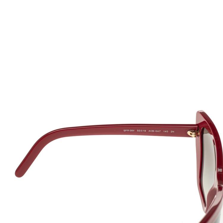 Pre Owned Prada Red Acetate SPR 08V Gradient Cat Eye Sunglasses 