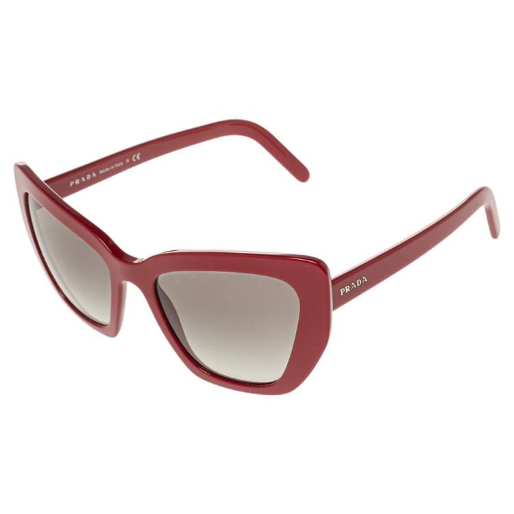 Pre Owned Prada Red Acetate SPR 08V Gradient Cat Eye Sunglasses 