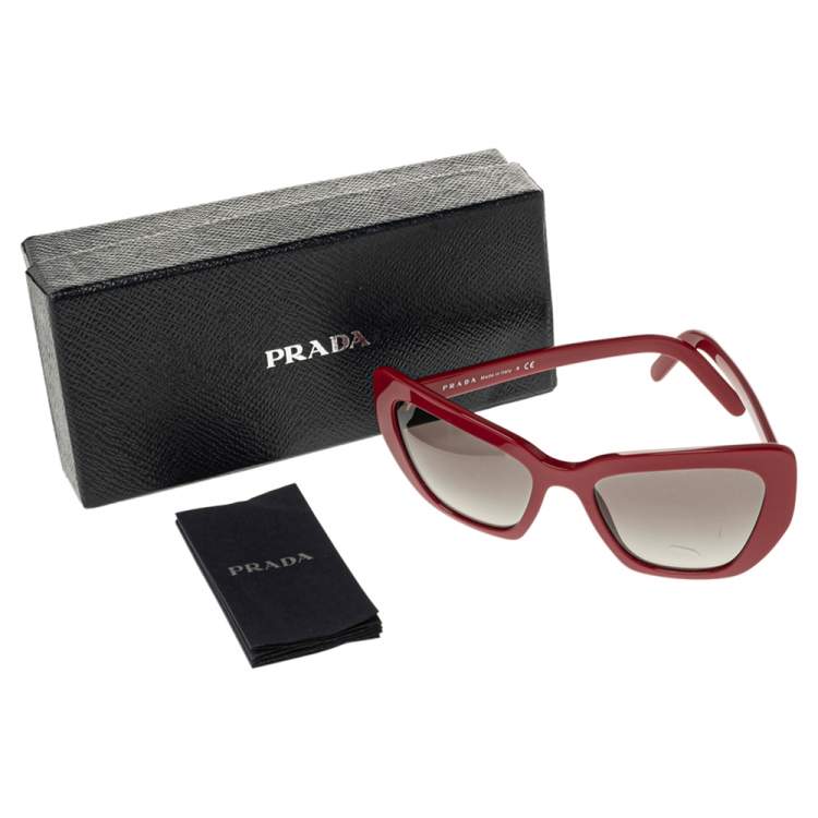 Pre Owned Prada Red Acetate SPR 08V Gradient Cat Eye Sunglasses 