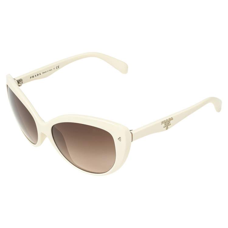 Pre Owned Prada White Acetate SPR 21N Gradient Cat Eye Sunglasses