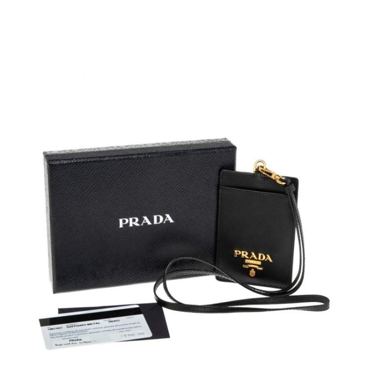 Pre Owned Prada Black Saffiano Leather Badge Holder