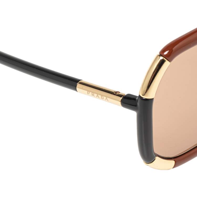 Pre Owned Prada Brown Acetate Geometric Design Frame SPR20X Oversized Sunglasses