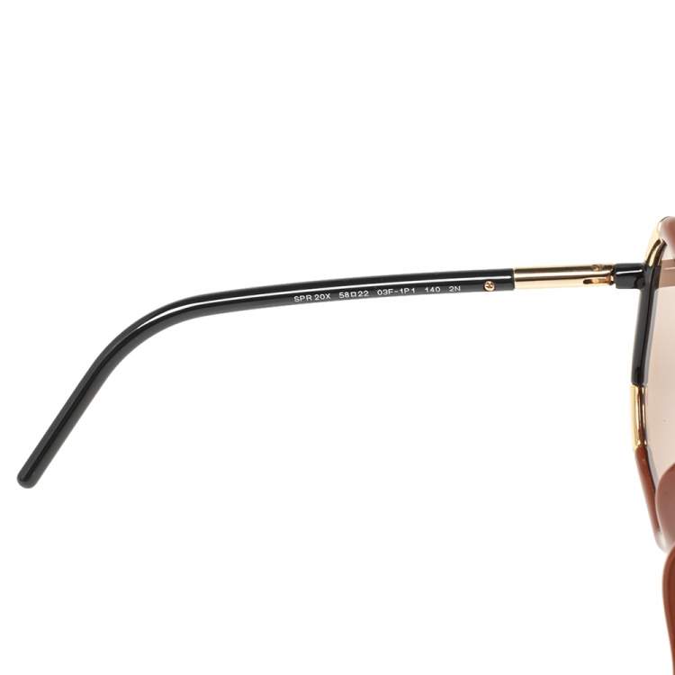 Pre Owned Prada Brown Acetate Geometric Design Frame SPR20X Oversized Sunglasses