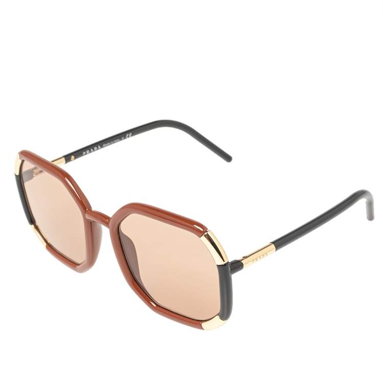 Pre Owned Prada Brown Acetate Geometric Design Frame SPR20X Oversized Sunglasses