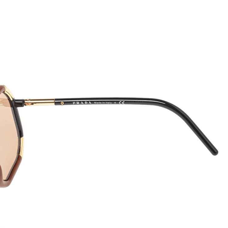 Pre Owned Prada Brown Acetate Geometric Design Frame SPR20X Oversized Sunglasses