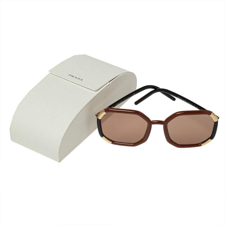 Pre Owned Prada Brown Acetate Geometric Design Frame SPR20X Oversized Sunglasses