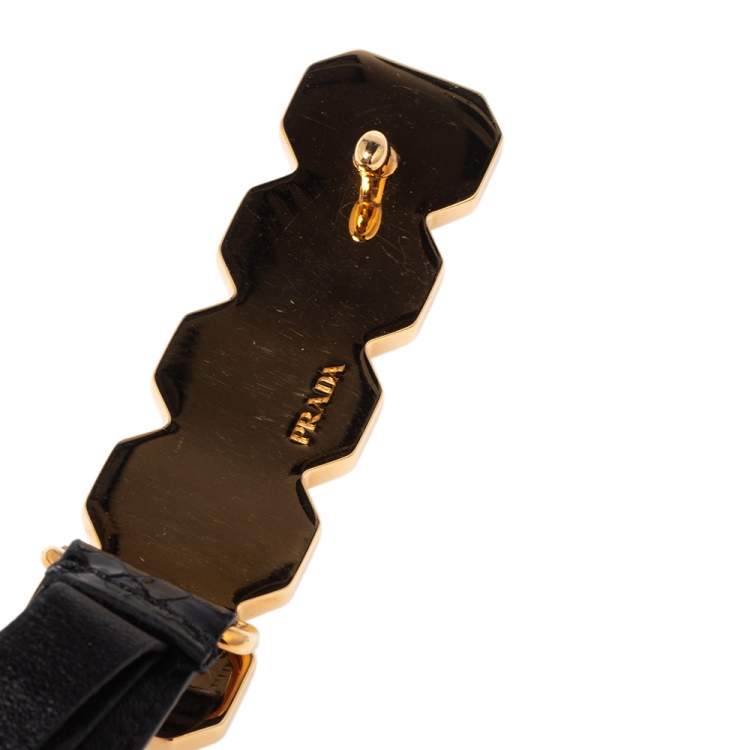 Pre Owned Prada Black Python Jewel Embellished Buckle Narrow Belt 95CM