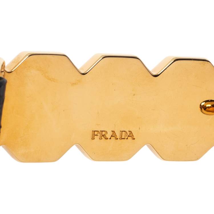 Pre Owned Prada Black Python Jewel Embellished Buckle Narrow Belt 95CM