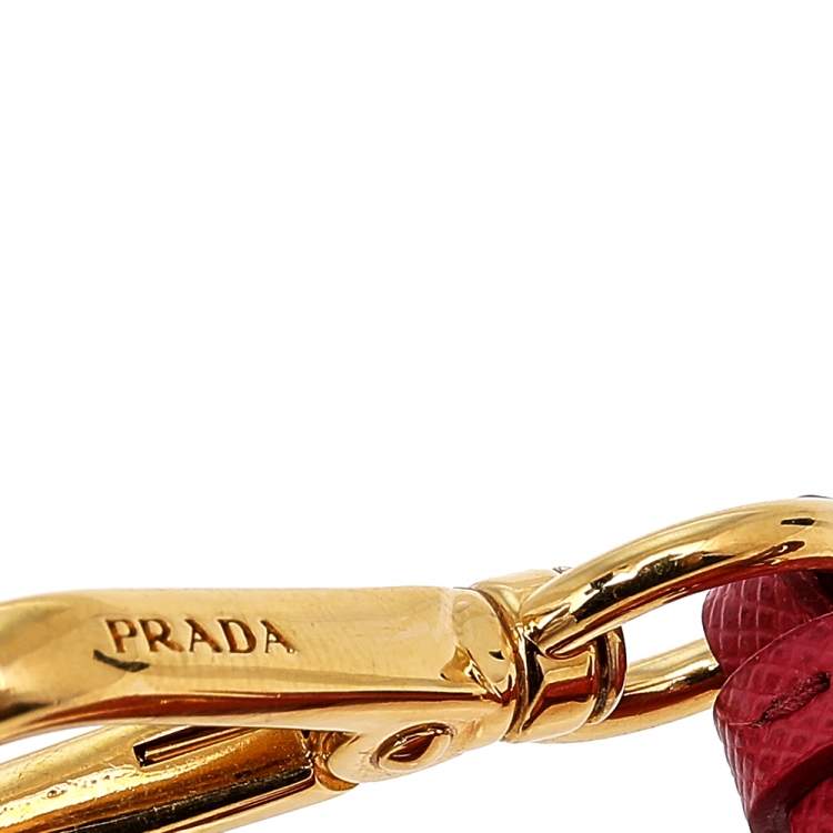 Pre Owned Prada Petal Pink Saffiano Leather Heart Key Chain/ Bag Charm