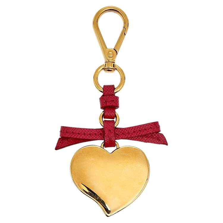 Prada Petal Pink Saffiano Leather Heart Key Chain/ Bag Charm Prada