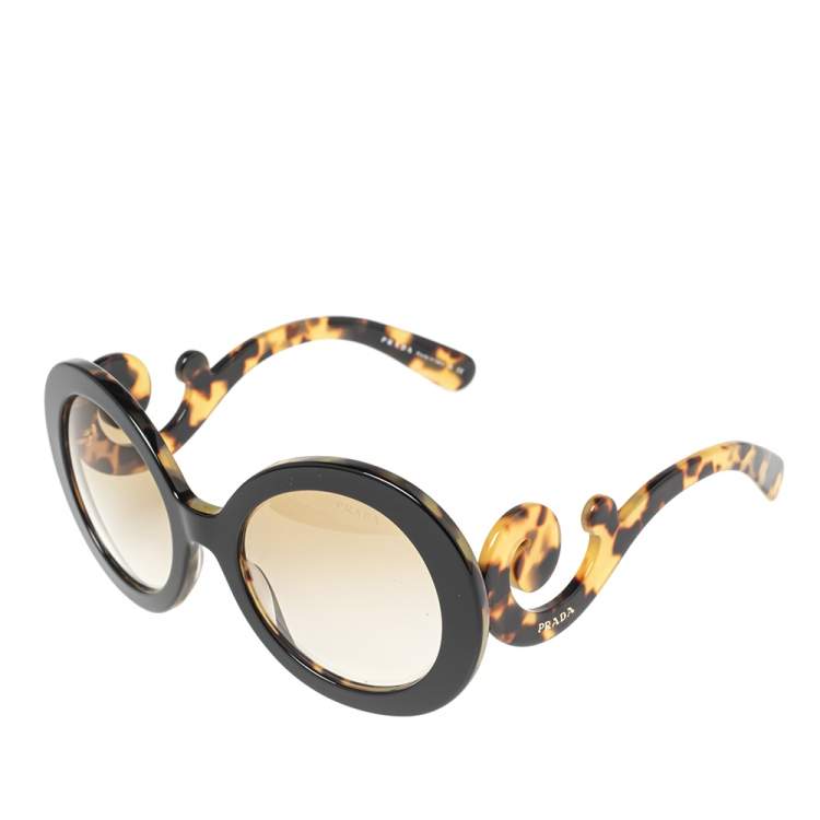 Pre Owned Prada Black/Brown Tortoise Acetate SPR 27N Baroque Gradient Oversized Sunglasses