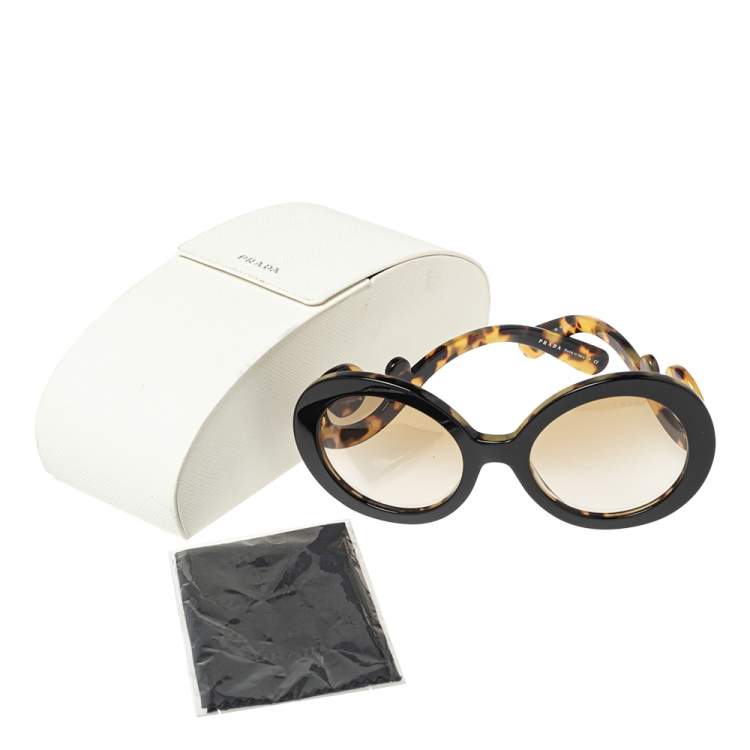 Pre Owned Prada Black/Brown Tortoise Acetate SPR 27N Baroque Gradient Oversized Sunglasses