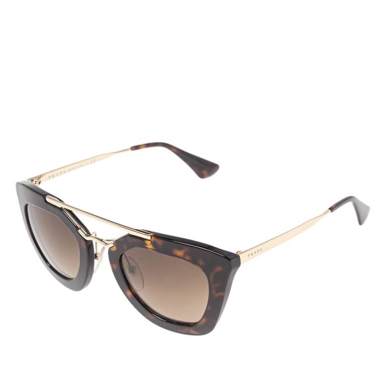 Pre Owned Prada Dark Brown Tortoise Acetate SPR 09Q Gradient Cat Eye Sunglasses