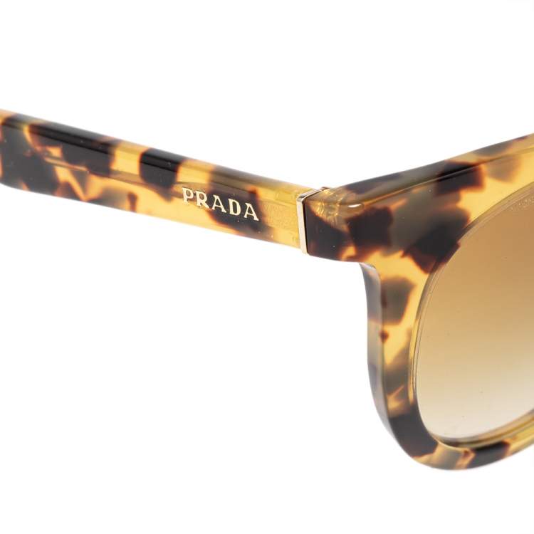 Pre Owned Prada Blonde Havana/ Brown Gradient SPR 08P Round Sunglasses