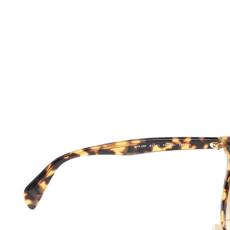 Pre Owned Prada Blonde Havana/ Brown Gradient SPR 08P Round Sunglasses