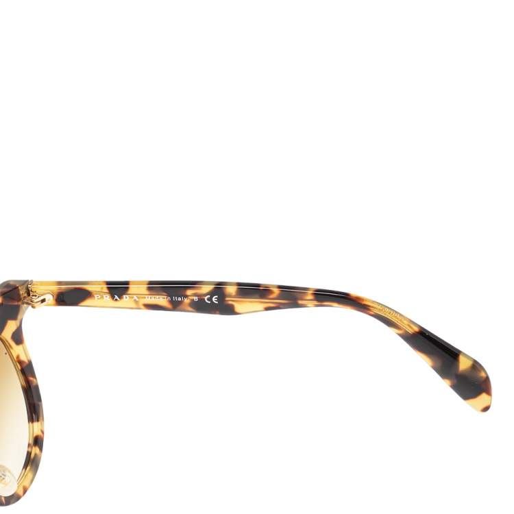 Pre Owned Prada Blonde Havana/ Brown Gradient SPR 08P Round Sunglasses