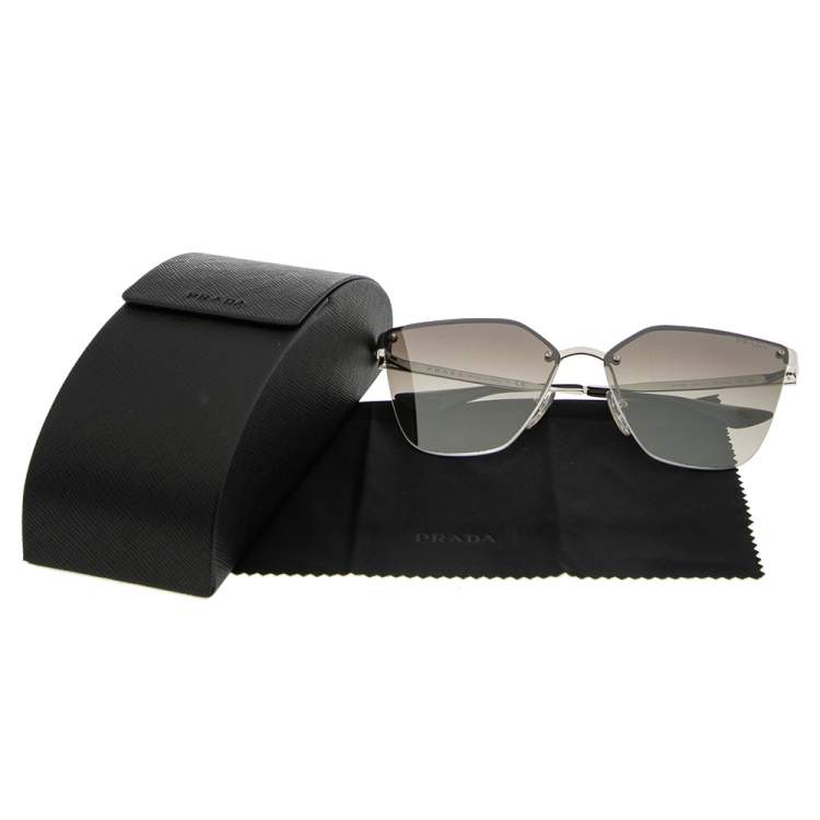 Pre Owned Prada Silver Tone/ Grey Gradient SPR 68T Cat Eye Sunglasses