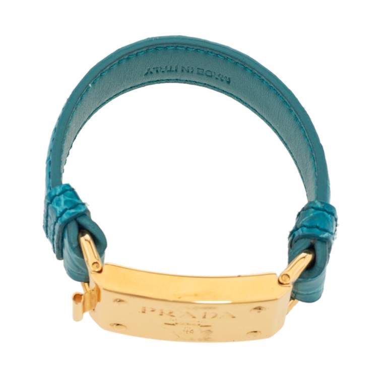 Pre Owned Prada Green Crocodile Leather Gold Tone Bracelet