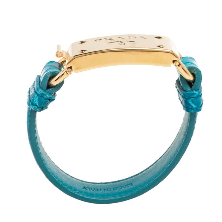 Pre Owned Prada Green Crocodile Leather Gold Tone Bracelet