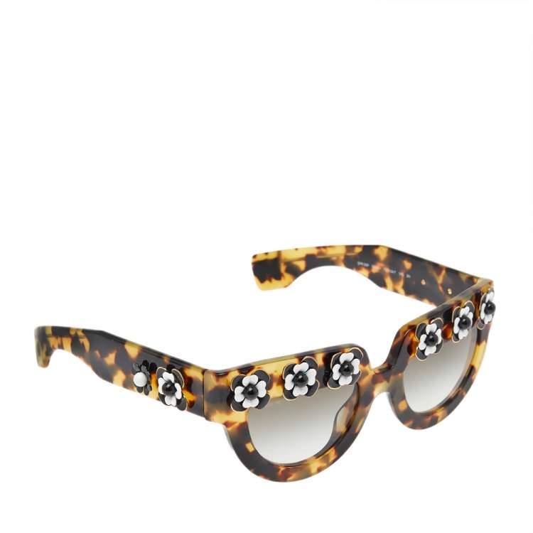 Pre Owned Prada Tortoise Shell/Grey Gradient SPR 26P Flower Poeme Sunglasses