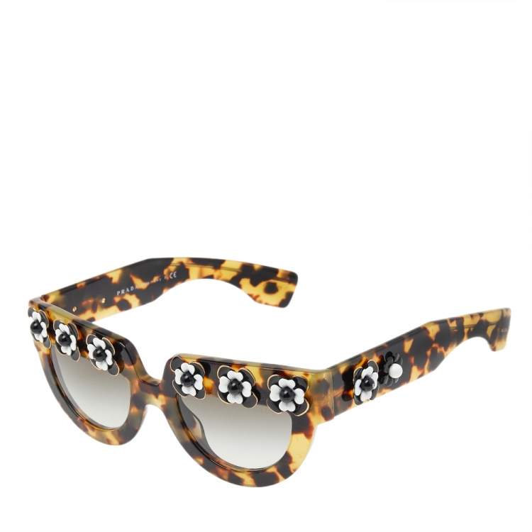 Pre Owned Prada Tortoise Shell/Grey Gradient SPR 26P Flower Poeme Sunglasses