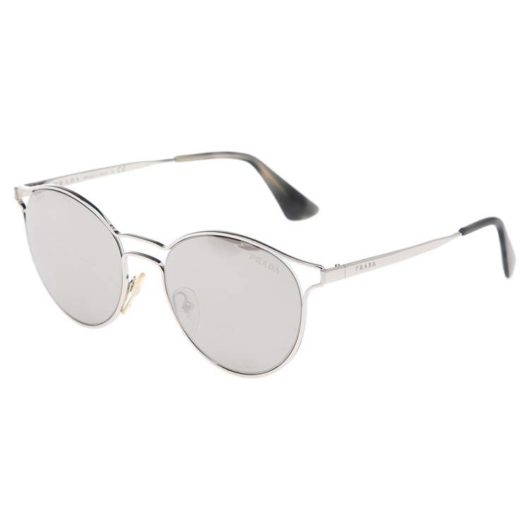 Pre Owned Prada Silver SPR62S Silver Tone Metal Round Sunglasses