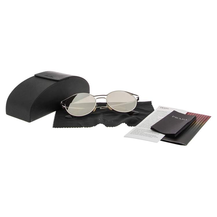 Pre Owned Prada Silver SPR62S Silver Tone Metal Round Sunglasses