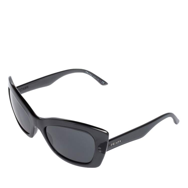 Pre Owned Prada Black Acetate SPR19M Cat Eye Sunglasses