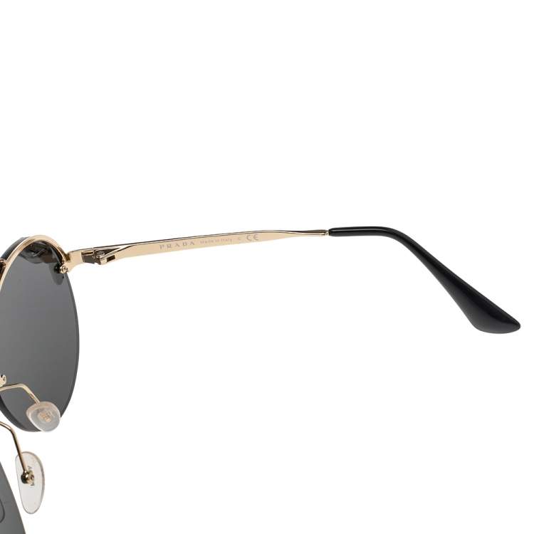 مملوكة مسبقًا Prada Gold Tone/Grey Crystal Ornate SPR52U Round Sunglasses