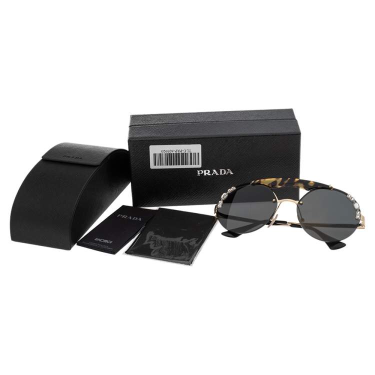 مملوكة مسبقًا Prada Gold Tone/Grey Crystal Ornate SPR52U Round Sunglasses