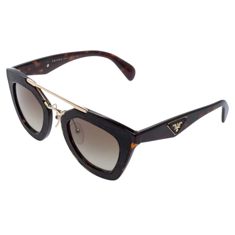 Pre Owned Prada Brown Tortoise Acetate SPR14S Gradient Cat Eye Sunglasses