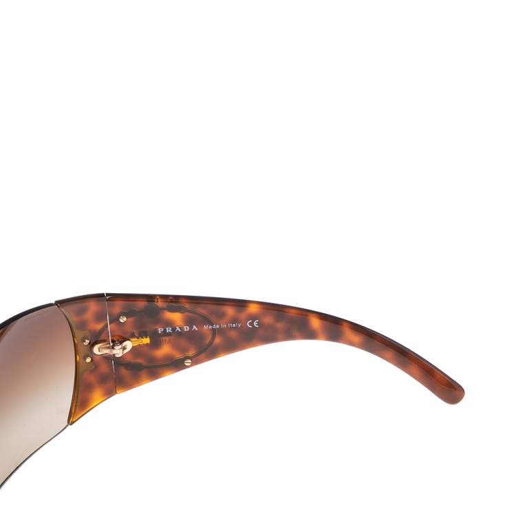 Pre Owned Prada Brown Tortoise SPR16H Shield Sunglasses 
