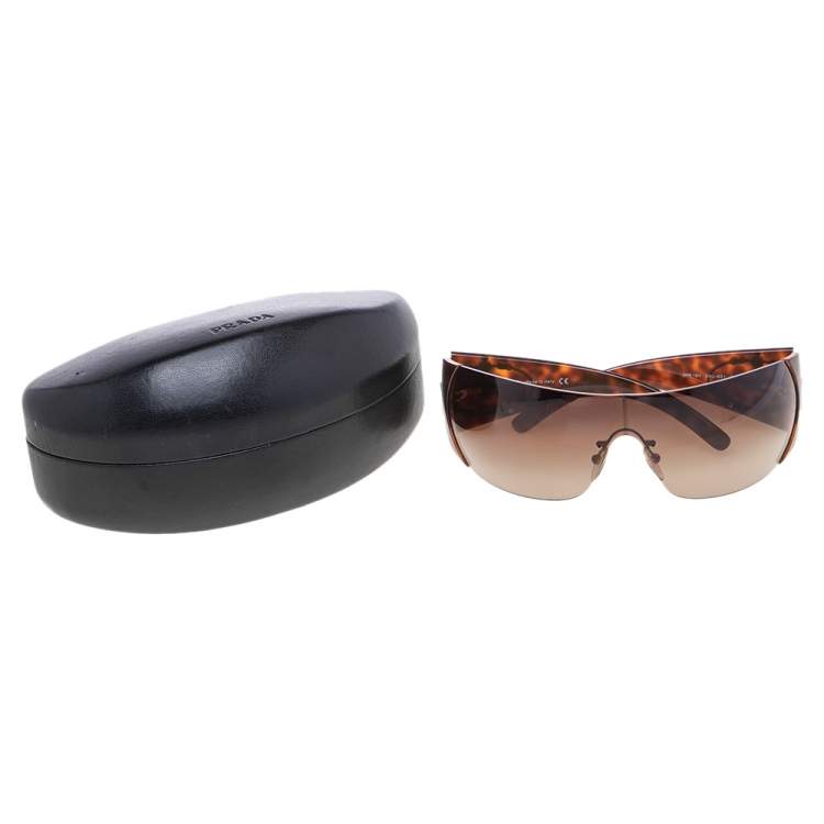 Pre Owned Prada Brown Tortoise SPR16H Shield Sunglasses 