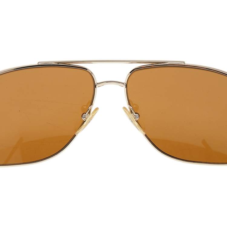 Pre Owned Prada Gold Tone/ Brown SPR53M Aviator Sunglasses