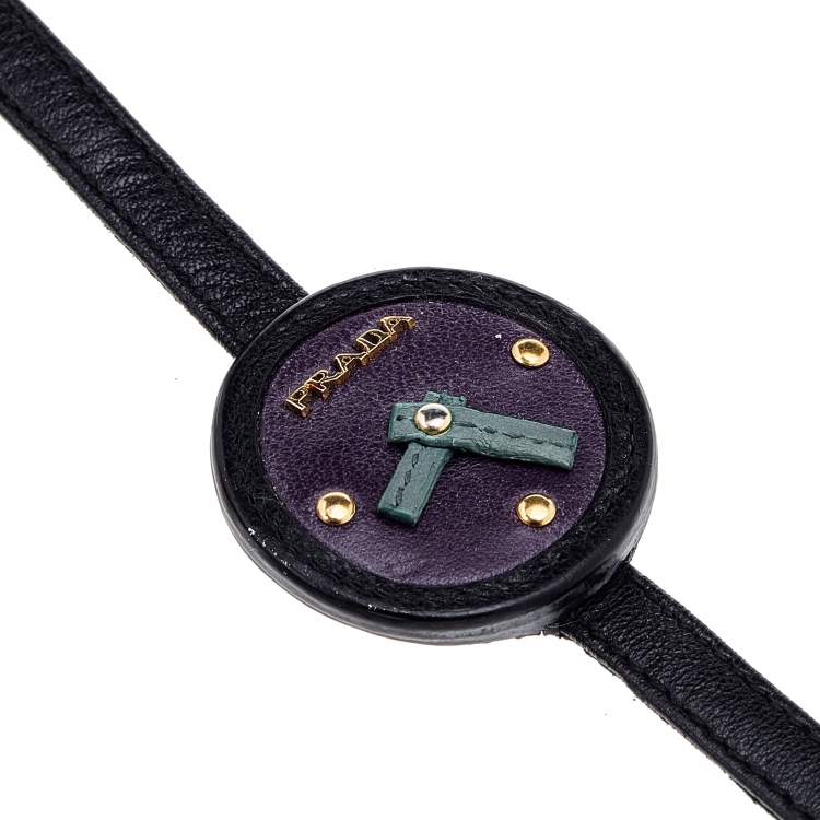 Pre Owned Prada Black & Purple Leather Watch Bracelet 