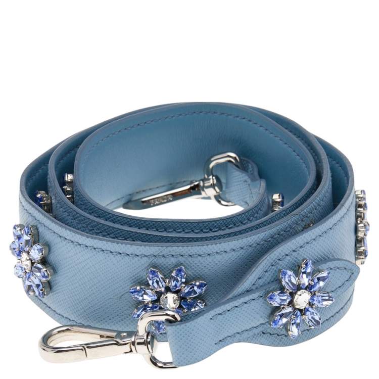 Pre Owned Prada Blue Leather Embellished Shoulder Strap Belt