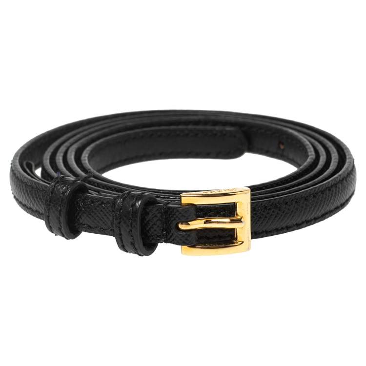 Pre Owned Prada Black Saffiano Lux Leather Slim Buckle Belt 80CM