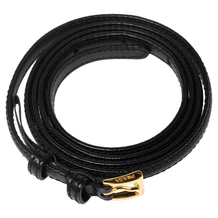 Pre Owned Prada Black Saffiano Lux Leather Slim Buckle Belt 80CM