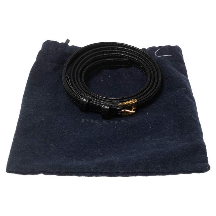 Pre Owned Prada Black Saffiano Lux Leather Slim Buckle Belt 80CM
