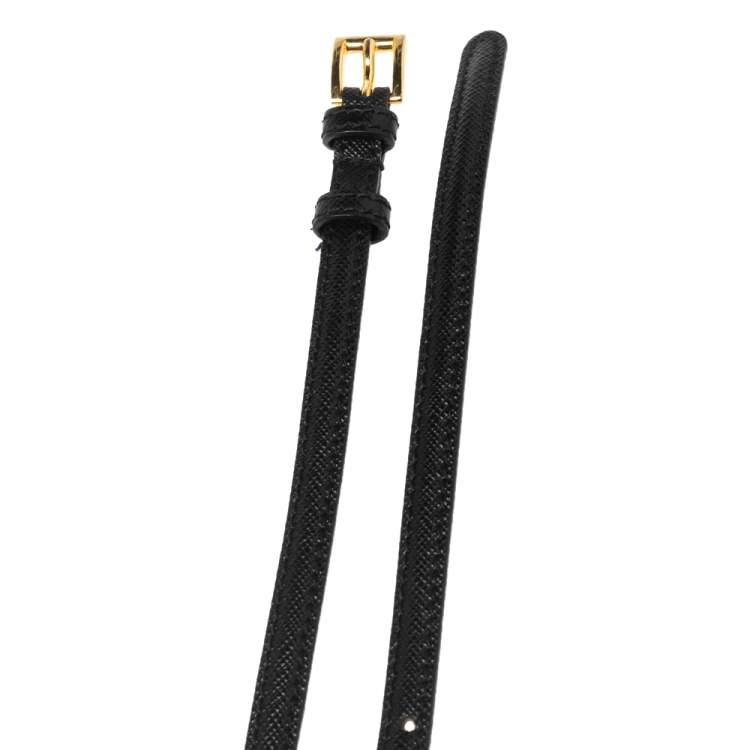 Pre Owned Prada Black Saffiano Lux Leather Slim Buckle Belt 80CM