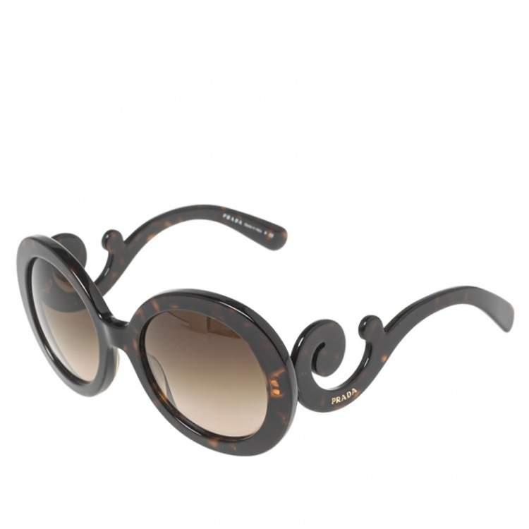 Pre Owned Prada Brown Tortoise SPR27N Baroque Gradient Round Sunglasses