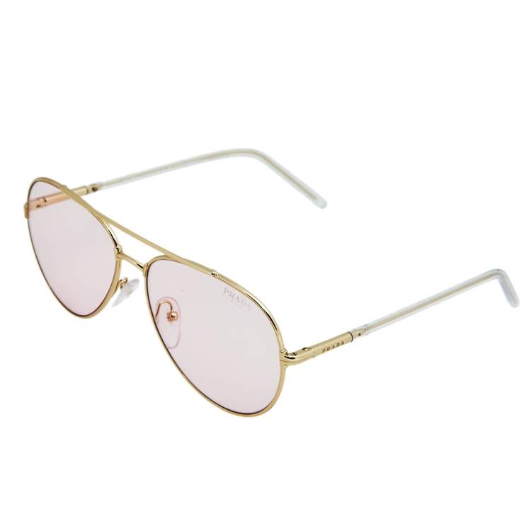 Pre Owned Prada Chromic Gold Tone/ Pink SPR66X Decode Pilot Sunglasses