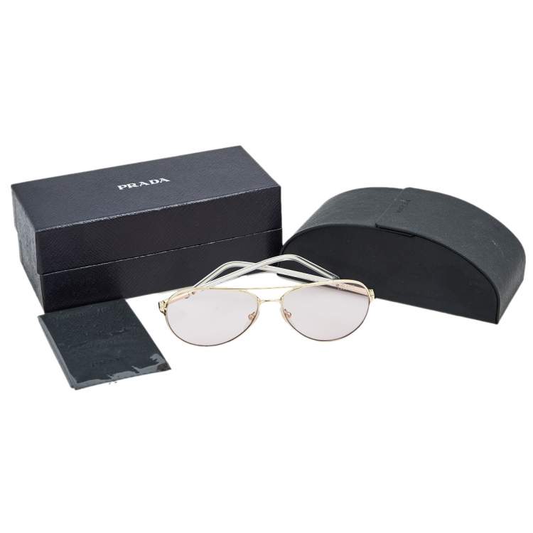 Pre Owned Prada Chromic Gold Tone/ Pink SPR66X Decode Pilot Sunglasses