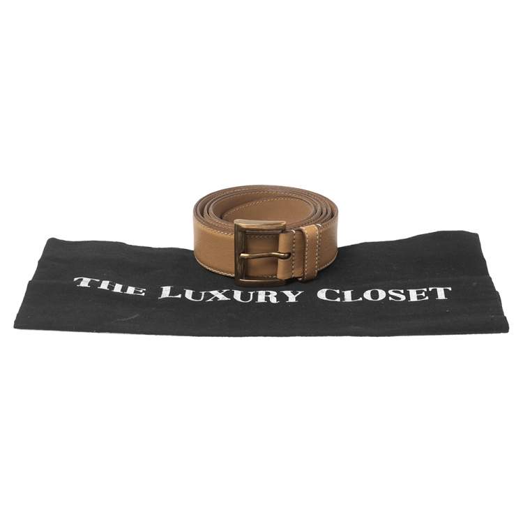 Pre Owned Prada Beige Leather Buckle Belt 80CM