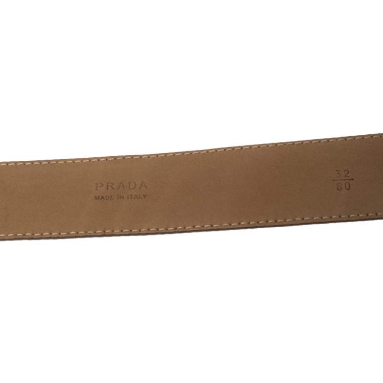 Pre Owned Prada Beige Leather Buckle Belt 80CM