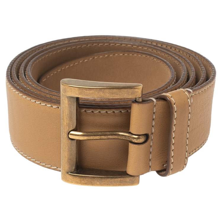 Pre Owned Prada Beige Leather Buckle Belt 80CM