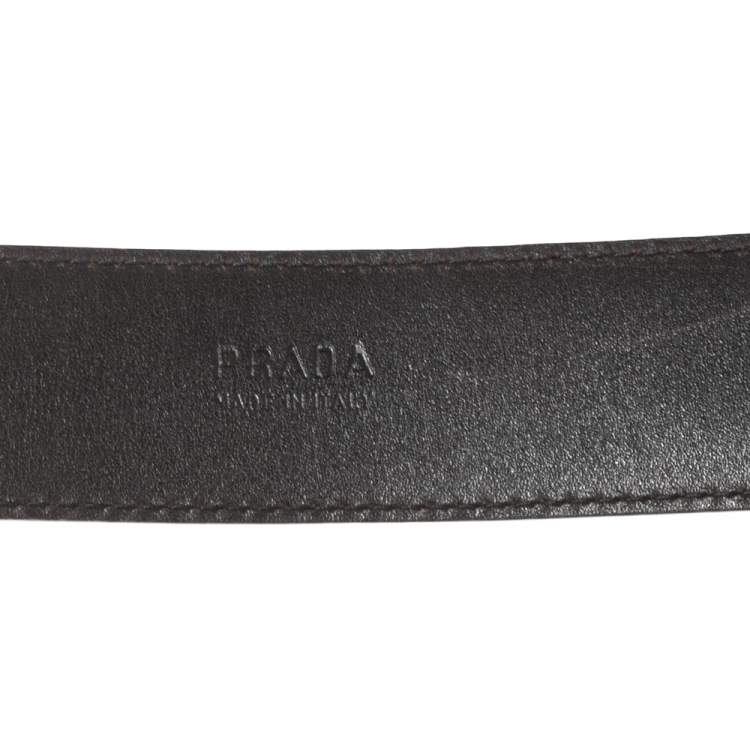 Pre Owned Prada Cream/Black Lizard Buckle Belt 90CM
